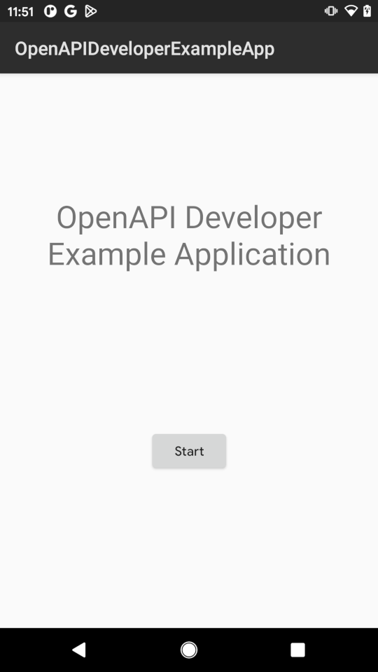 OpenAPI Developer Example App Intro Screen